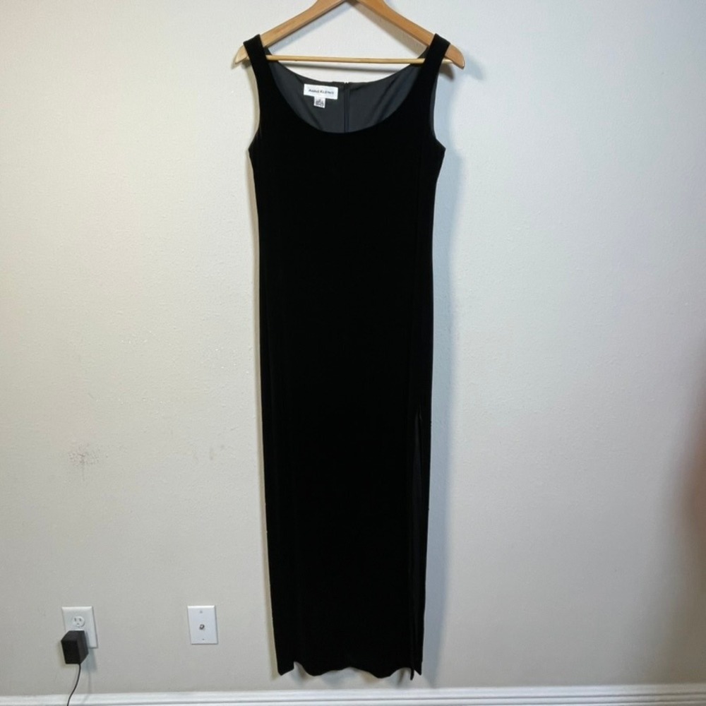 Anne Klein II Velvet Maxi Dress Witchy Goth 6 Black Sleeveless Side Slit Evening